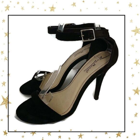 Anne Michelle Black Suede Ankle Strap Heels 8.5 - Picture 2 of 7
